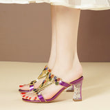 For Women Wearing High-Heeled Slippers In The Summer Of 2024, The New Medium-Heeled Sandals, Crystal Thick Heels, Diamond Sandals And