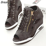 Wedge Heel Denim Women's Shoes 2023 Summer New Lace-up Zipper Thick Sole Sandals Fish Mouth Open Toe Sandals Platform