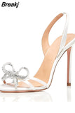 Butterfly Knot Sandals Woman Summer 2023 Back Strap Slingback Ladies Stiletto High Heel Dance Shoes Sexy Women