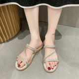 Women Slippers Flat Glitter Slides Fashion Low Pantofle Soft Jelly Luxury Summer 2023 Rubber Rome Crystal Basic