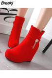 Women Boots High Heels Autumn Shoes Winter Footwear Zipper Chelsea Round Toe Stiletto Wedge Lolita Black Ladies Rubber Rock