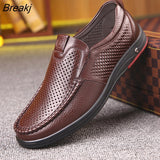 Newly Men's Summer Loafers Shoes Genuine Leather Soft Man Casual Slip-on Cutout Shoes Cowhide Summer