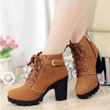 New High Heel Thick Heel Casual Women's Boots Platform Ankle Boots Round Head Side Zipper Lace Ankle
