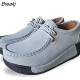 Women Flats Platform Shoes Suede Leather Lace up women Moccasins Creepers slipony Female Casual Summer Shoes Ladies