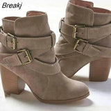 Style Vintage Women High Heels Ankle Boots Buckle Rubber Casual Ladies Shoes Boots Female Chelsea