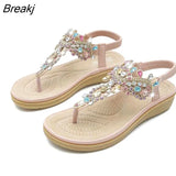 New Round Toe Women's Flip Flops Fashion Personality Rhinestone Ladies Sandals Roman Crystal Platform Elastic Band