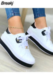 Women's Vulcanized Shoes 2023 Outdoor Casual Wedge Shoes Women's PU Fashion Lace-Up Sneakers Women's Wedge Flats