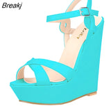 Open Toe Ankle Strap Platform Wedge Women Sandals 14cm Super High Heels Gladiator Ladies Shoes Buckle