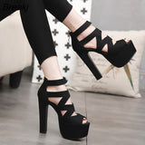 Summer 15CM Fashion Thick With Sandals Fish Mouth Shoes High-heeled Hollow Sandals Nightclub High Sandalias