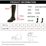 Autumn Winter Brown Knee High Boots Women Pu Leather Platform Long Boots Woman Lace Up Thick Heels High Tube