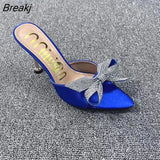 Butterfly-knot Women Slippers Pointed Toe Rhinestones Design Slip on Summer Mules Slides Woman Shoes High Heels