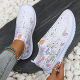 Breakj Women's Shoes Spring Breathable Sports Casual Shoes Water Drill Rainbow Shiny Flying Shoes Thick-Soled Running Shoes