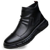 Men Chelsea Boots Slip-on Waterproof Ankle Boots Retro Black Men Fashion Boots Motorcycle Shoes Plus Size