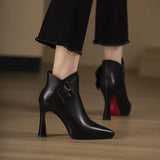 Hot Sale Ladies Shoes Ankle Women's Boots Elegant Modern Boots Women Solid Buckle Zipper Pointed Toe High Heel Female
