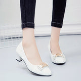 Women Dress Shoes Patent Leather Mid Heel Pumps Fashion Shoes Pointed Toe Slip on Office Ladies Shoes Zapatos Black Women
