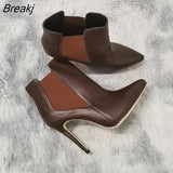 Women Elastic Ankle Boots Square High Heels Female Pointed Toe Solid Color Short Boot Ladies Casual Fashion