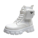 Shoes for Women White Boots New Wedges Female Lace Up Leather Oxford Goth Shoes Motorcycle Ankle Boots Botines