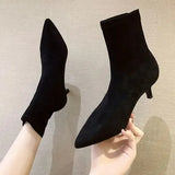 Women Boots High Heels Shoes Luxury Designer Boots-Women Stiletto Ankle Pointy Fashion Stockings Rubber 2024 Ladies Lace-Up