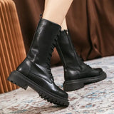 Style Non Slip Motorcycle Boots for Women 2023 Autumn Winter Fashion Black PU Leather Combat Boots Woman Botas De