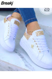 Women Casual Shoes Fashion Butterfly Decor Round Head Sneakers Leather Lace-Up Platform Ladies Vulcanize Shoes Female