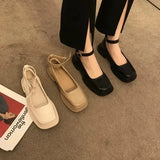 Spring and Autumn Women's Heel Rice Black Apricot Three-color Women's Heel Needle Buckle Low Heel Flat Shoes