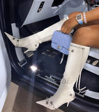 Women High Heels Boots Woman Pointed Toe Stilettos Heels Knee High Boots Sexy Ladies Rivet Retro Pumps 2023 New Botas