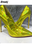 colorful women shoes 8cm 10cm 12cm high heels pointed toe plus size 33-45 work party dating slip on pumps QP186