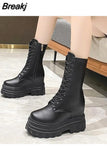 Women Boots High Heels Winter Footwear Boots-Women Autumn Shoes Clogs Platform Round Toe Zipper Stiletto Leather 2023 Lolita