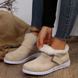 New Keep Warm Winter Shoes for Women Flat Heels Thick Plush Woman Snow Boots Metal Buckle Non Slip Cotton Shoes Plus