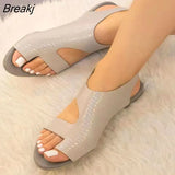 Women Sandals Rhiestone Peep Toe Summer Sneakers 2022 Back Strap Hook Loop Ladies Casual Flat Shoes Breathable Female