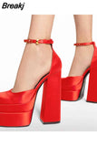 Brand Women High Heesl Shoes Sexy Thick Heel Platform Shoes Square Toe Rhinestone Woman's Pumps Party Wedding Shoes