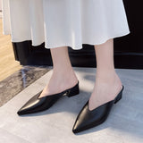 Summer Fashion Women Pointed Toe Slipper Nude White Square Low Heels Outsides Ladies Slides Luxury Brand Beach Mules