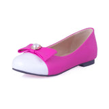 Ballet Flats 2023 Women PU Leather Lady Casual Shoes Men Size 31~51 Candy Colours Blcok Bead Bow Decorate Driving