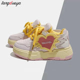 Cute Womens Sneakers Love Heart Bread Platform Designer Fashion Shoes Breathable Sports Casual Student New Footwear