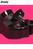 New Upgrade Great Quality 2023 Summer Platform Wedges Sandals Gothic Height Increasing High Heels Black Woman Shoes