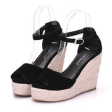 Size Wedges Sandals Bohemia Style Womens Sandals Hemp Rope High Heel Fish Mouth Sandals Small Size Women Shoes