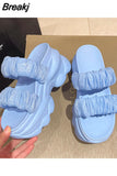 Casual Shoes Woman 2023 On A Wedge Platform Pantofle Heeled Mules Luxury New Soft High Flat Fashion PU Slides