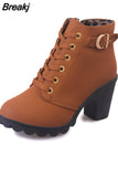 Women's Ankle Boots 2023 Autumn High Heel Belt Buckle Shoes Women Lace Up Platform Boots Women Heeled Boots 42 Botas De