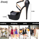 Women Sandals 14CM Platform High Heels Sexy Ankle Strap Open Toe Party Dress Shoes Plus Size