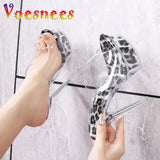 Women Sandals Platform Transparent Leopard Print High Heels Model Fashion Show Shoes 2023 Summer PVC Sexy Slippers New Plus