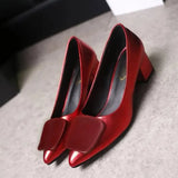 for Woman 2023 Red Pointed Toe Women's Summer Footwear Office with Medium Heels Square Free Shipping and Low Price Trend