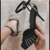Women's New Rhinestone Sandals High Heels Strappy Sandals Women 2023 Summer Elegant Ladies Party Prom Bridal Wedding