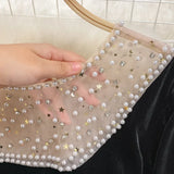 Beading Mesh See Through Patchwork Long Dress Women Fashion O-neck Long Sleeve Draped Split Velvet Party Dress Winter