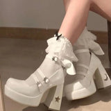 Korean Diamond Mary Jane Shoes Online Celebrity Round Head Black Thick Heels Retro Fashion French High