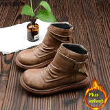 Female Literary Retro Big Head Doll Shoes Japanese Style Thick-Soled Plus Velvet Comfort Women Boots Casual Ankle