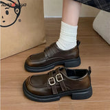 Toe Shallow Mouth Casual Woman Shoes British Style Platform Loafers Woman Brown Retro Mary Jane Shoes College Uniform