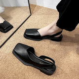 Women's Sandals 2024 New Summer Retro Square Head Closed Toe Sandals Fashion Female Low Heel Shallow Mouth Shoes Sandalias