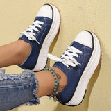 Chunky Platform Sneaker Women 2024 Spring Plus Size Lace Up Canvas Shoes Woman Comfy Thick Bottom Sports Sneaker