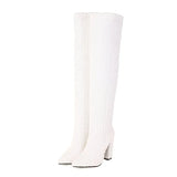 Brand Autumn Winter Knee High Boots Women Sexy Party Mature Thin High Heels Women's Boots Flock INS Club Female Trendy
