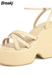 Wedge Heels Sandals For Women 2023 Summer Chunky Heeled Casual Ankle Strap Fashion Women Sandals